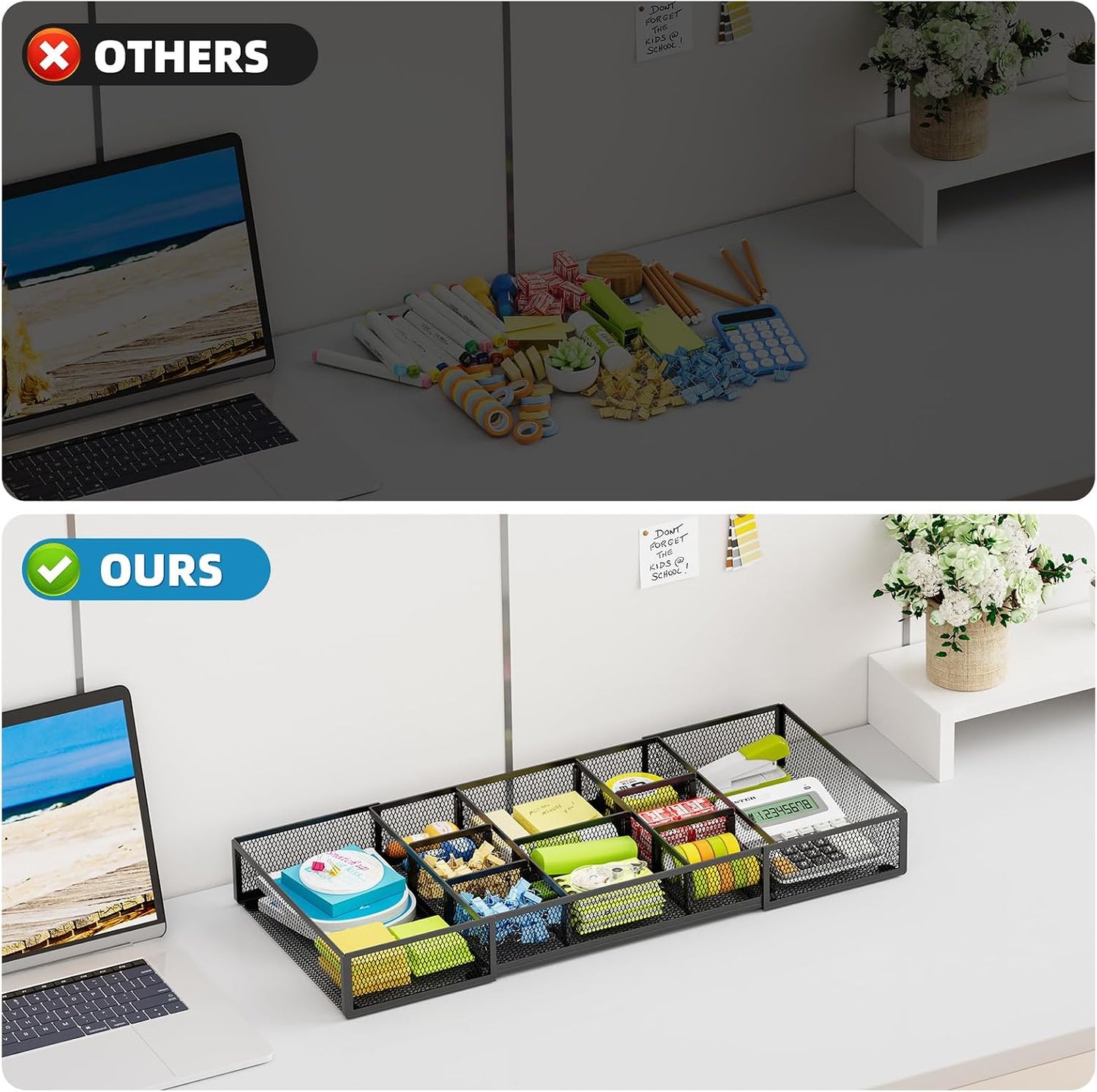 Marbrasse Expandable Desk Drawer Organizer, Mesh Drawer Organizer Tray with 10 Adjustable Compartments, Desk Organizers and Accessories, 5 Dividers Drawer for Office Supplies, Makeup & Vanity (Black)