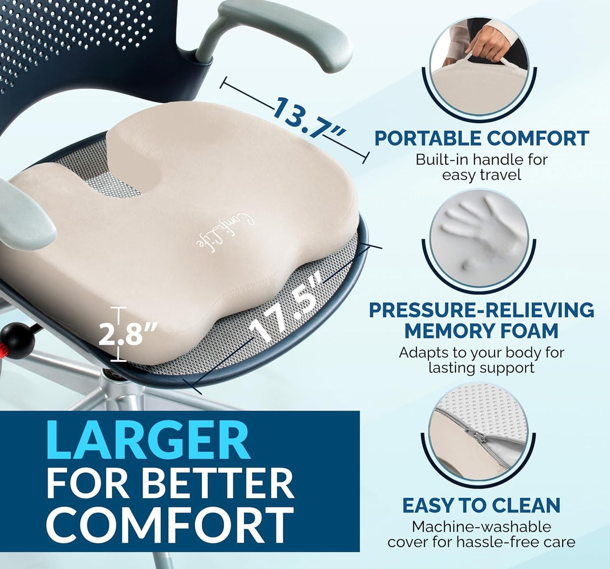 ComfiLife Doctor Recommended Seat Cushion - Premium Gel & Memory Foam Office Chair, Car Seat, Lifting Cushion - Chair Cushions for Back & Sciatica Relief - Seat Cushions for Office & Desk (Black)