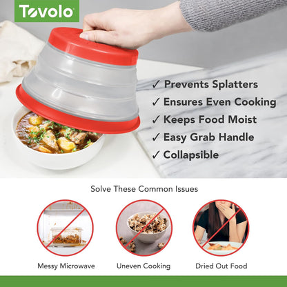 Tovolo Microwave Splatter Cover for Food, Large (Charcoal) - Collapsible & Vented Silicone Splatter Guard Lid - Microwave Plate & Dish Cover with Handle - BPA-Free Kitchen Gadget for Meal Prep