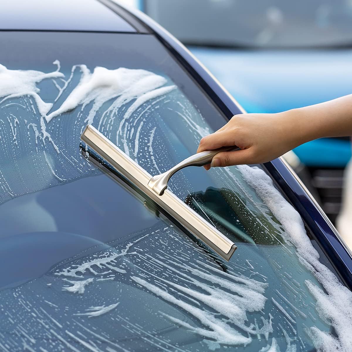 Shower Squeegee for Glass Doors, Squeegee for Shower Glass Door, Window and Car Glass, Mirrors - All-Purpose Stainless Steel Squeegee, 10 Inches and Black