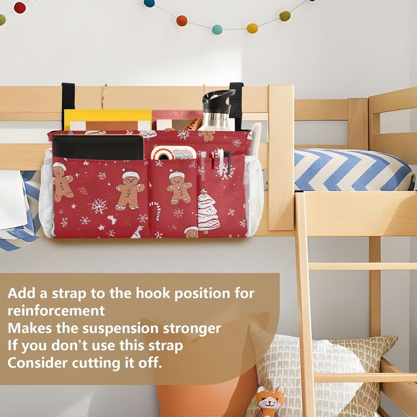 Bedside Caddy Hanging Bunk Bed Caddy Bed Organizer Hanging Pocket with 2 Hooks Bedside Storage Organizer Pocket Bag Holder Checkered Light Green - Colors B