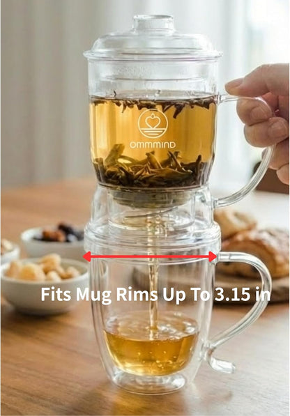 Glass Tea Infuser, Easy Drain for Loose Leaf, 15.2 oz, Black | Fits rims under 3.15 in; set on mug to drain, lift to stop, helps limit bitterness. Dishwasher safe; tea bags, herbs, coffee