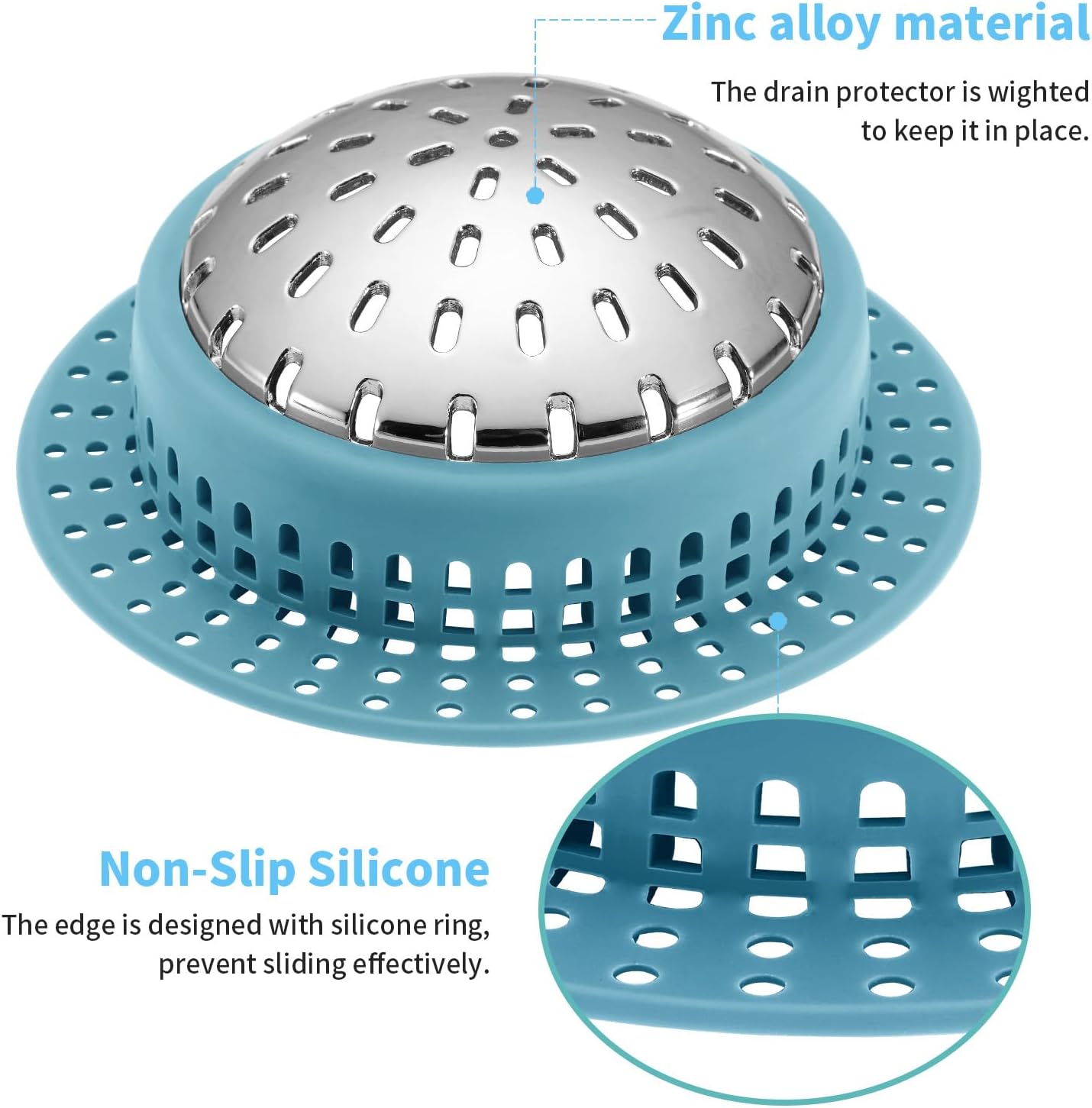 Aluvor Bathtub Drain Hair Catcher Shower Drain Cover Sink Drain Protector | Bathroom Sink & Bathtub Drain Strainer for Pop-Up & Regular Drains, grey