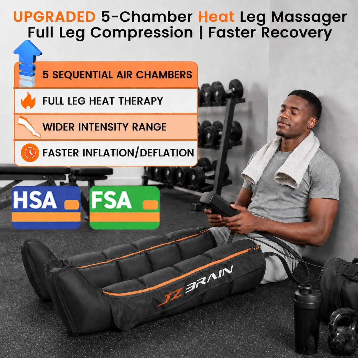 JZBRAIN Air Compression Boots Leg Massager: Sequential Full-Leg Recovery with Heat, 6 Modes & 11 Intensities for Post‑Workout Relieve & Daily Relaxation for Athletes, Fitness Users (Medium)