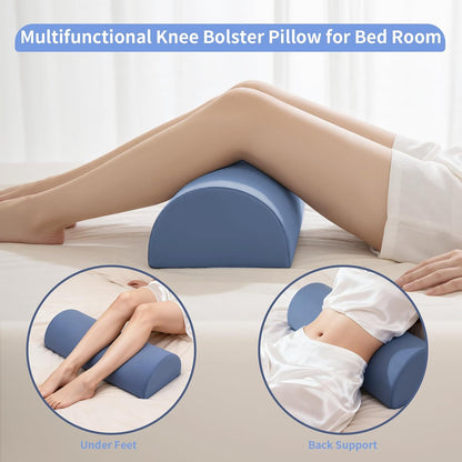 Knee Pillow for Back Sleeping - Half Moon Bolster Pillow for Legs - Cooling Under Knee Pillow for Sleeping on Back, Leg Support, Foot Elevation (Misty Blue)
