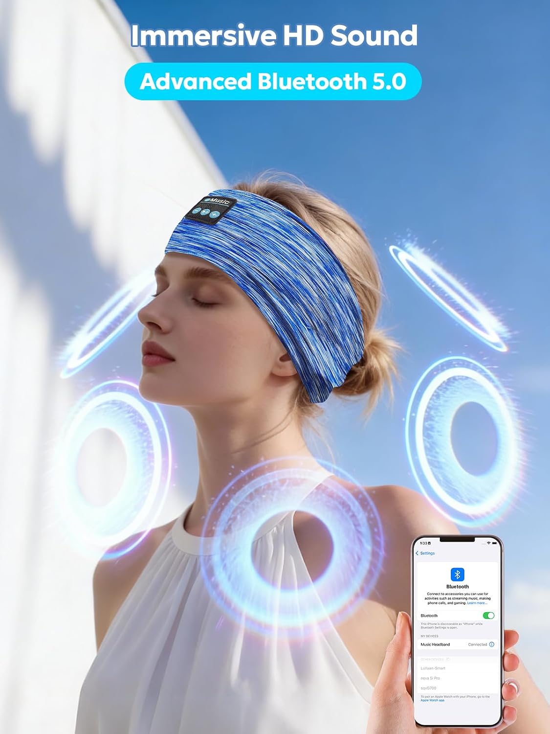 AONESY Bluetooth Headband for Sleeping, Headband Headphones for Side Sleepers & Sports, Washable & Wireless Music Headband with Secure Fit for Running, Workout, Gym, Yoga - Great Gift