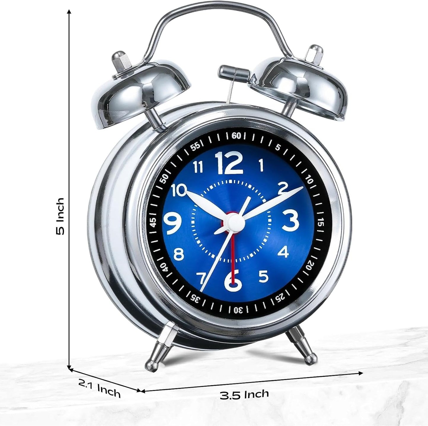 AKCISOT Loud Alarm Clock for Heavy Deep Sleepers, 4.5 Inches Analog Metal Twin Bell Clocks Battery Operated with Backlight for Bedroom Beside, Old Fashioned for Home Desk Decoration(Blue)