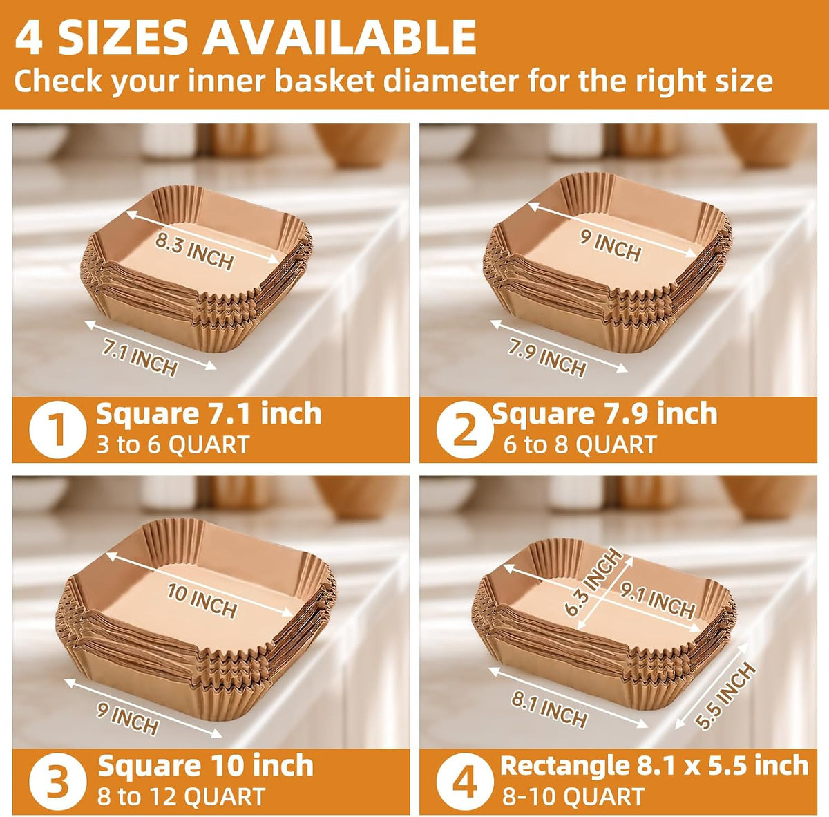 HONYAO Air Fryer Paper Liners for Dual Zone Airfryer, 8.1x5.5 inch