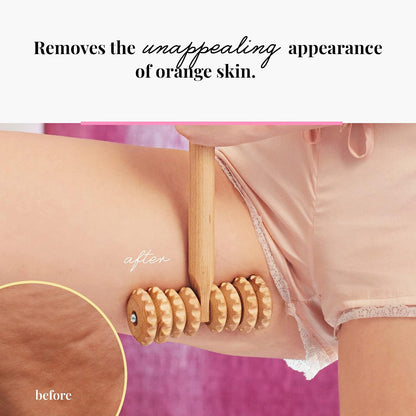 T-Shape Massager with Grooved Rollers, Multi-Functional Body Roller for Cellulite Reduction, Eases Muscle Tension and Supports Skin Health, Natural Muscle Roller