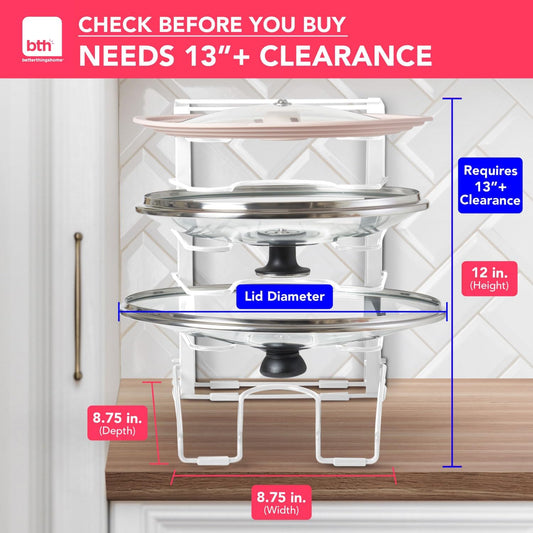 Free-Standing Adjustable Pot Lid Organizer for Cabinet - Kitchen Storage Rack 6 Adjustable Shelves, Pot Lid Holder, Pan and Pot Rack Organizer, Pantry & Inside Cabinet Organizer (13” Clearance)