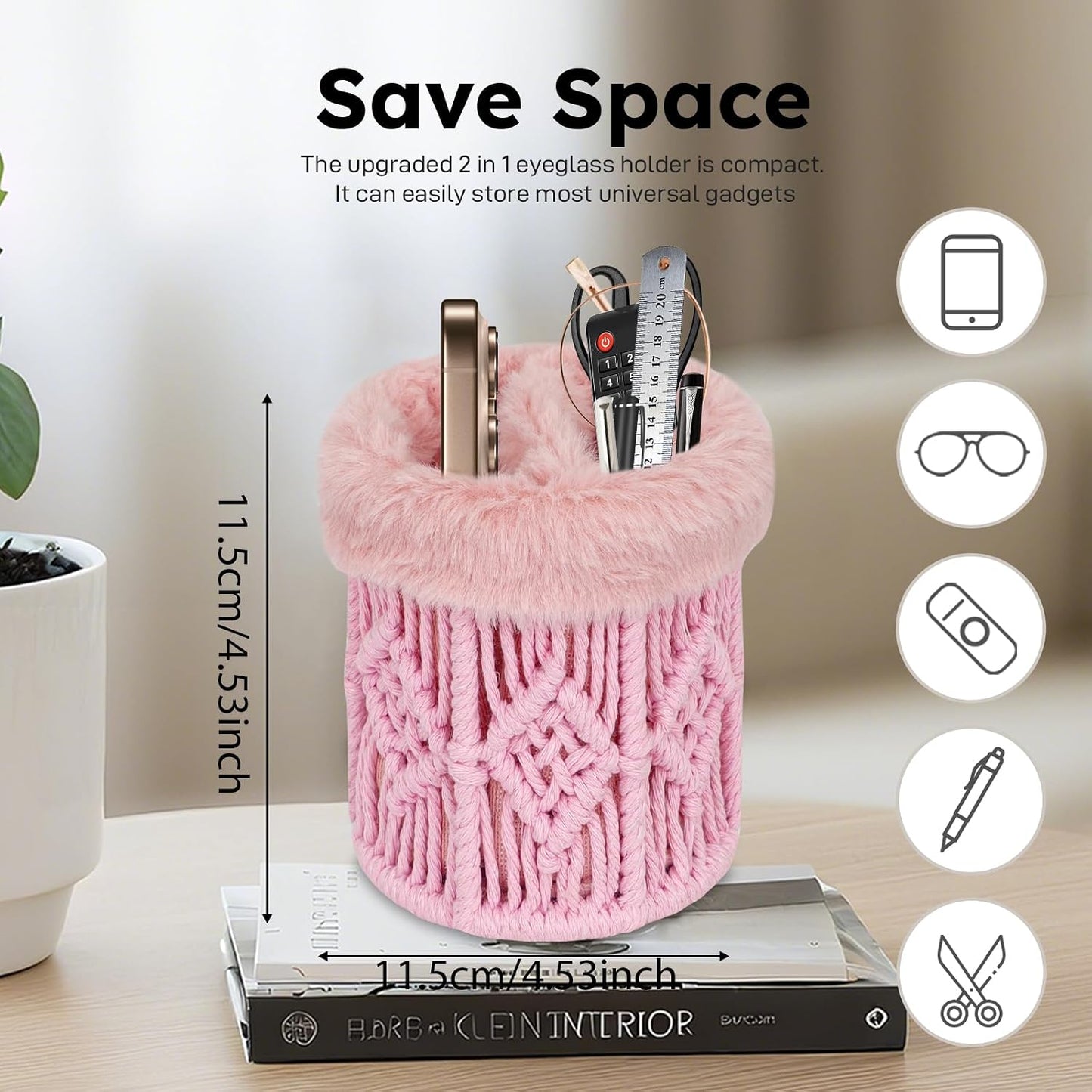 2 in 1 Glasses Holder, Anti-scratch Plush Lined Eyeglass Holder Stand for Nightstand Desk Eye-glass Storage Organizer