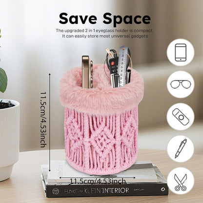 2 in 1 Glasses Holder, Anti-scratch Plush Lined Eyeglass Holder Stand for Nightstand Desk Eye-glass Storage Organizer