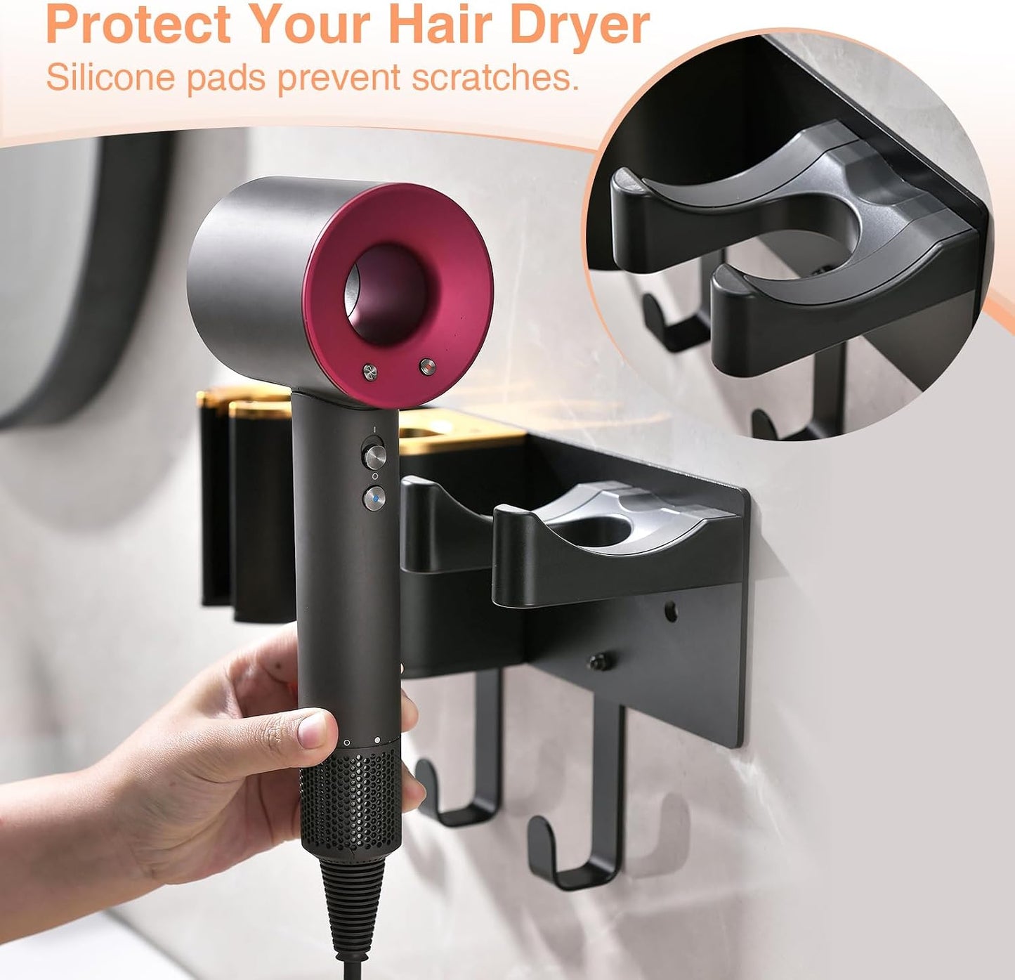 Hair Tool Organizer, Curling Iron Holder, Countertop/Wall Mount | Hair Brush & Spray Organizer, Hot Tools Holder for Vanity Bathroom, Under Sink/Adhesive/Screw Mount, Acrylic, Clear