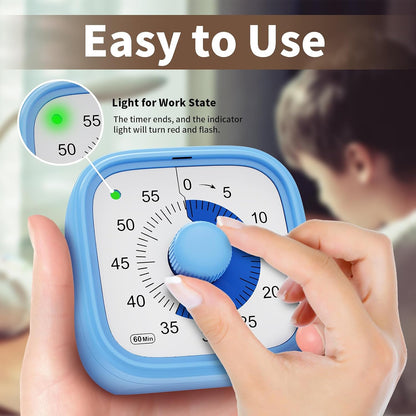 Visual Timer, Pomodoro Timers for Kids Adults, 60-Minute Countdown Desk Timer for Productivity, Silent ADHD Timer for Kids Toddlers, Kitchen for Cooking (Blue)