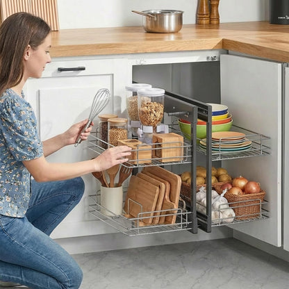 Blind Corner Cabinet Pull Out Organizer, Soft Close Swing Right Pull Out Cabinet Organizer 36inch, Corner Cabinet Lazy Susan for Corner Cabinet Blind Shelf, 2 Tiers Tray, Adjustable Height