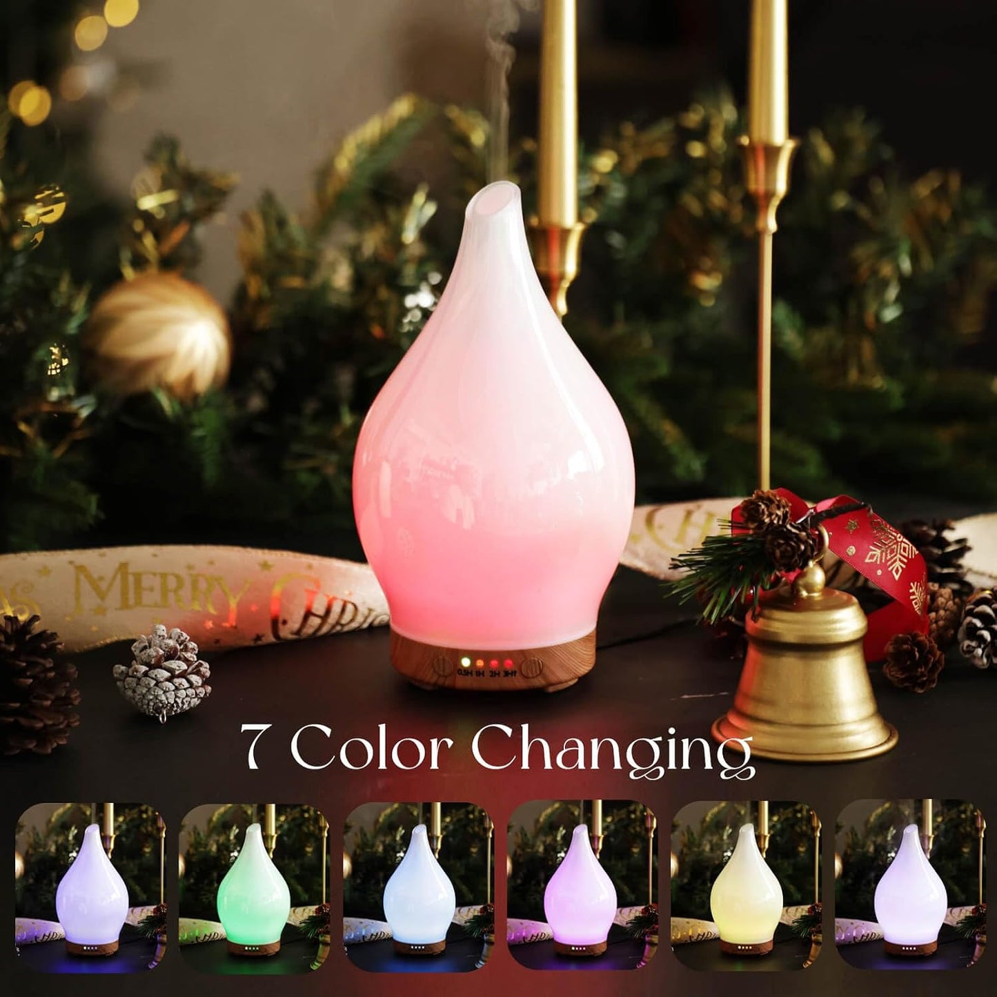 Porseme Oil Diffuser 3D Glass Aromatherapy Ultrasonic Humidifier, Air Refresh Auto Shut-Off, Timer Setting, BPA Free for Home Hotel Yoga Leisure SPA Gift 150ml Last 6H - Colors A