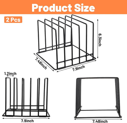2 Pack 5-Slot Baking Sheet Organizer Rack, Heavy Duty Steel Cutting Board Holder With Rust-Resistant Coating and 8 PCS Anti-Slip Feet, For Kitchen Cabinet Or Countertop Storage, 7.87x7.48x6.38 Inch