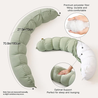 Peallow(Pat. Pend) – Long Round Body Pillow for Adults, Bolster Pillow for Sleeping, Soft and Supportive Pillow for Sleeping & Lumbar Support (Green-White, 29.5")