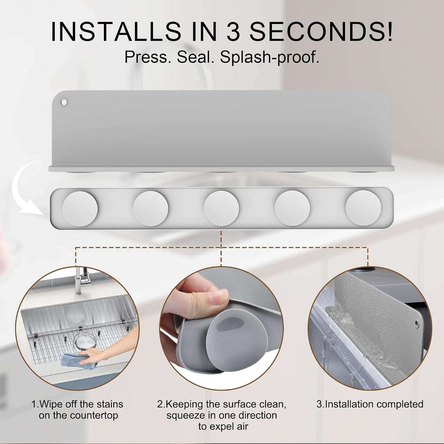 Mofason Silicone Sink Splash Guard for Kitchen Water Splash Guard, Black | 17.3"x4.1" sink splash guard for kitchen sink area suction cups, sink backsplash guard Fits front edge counter behind faucet