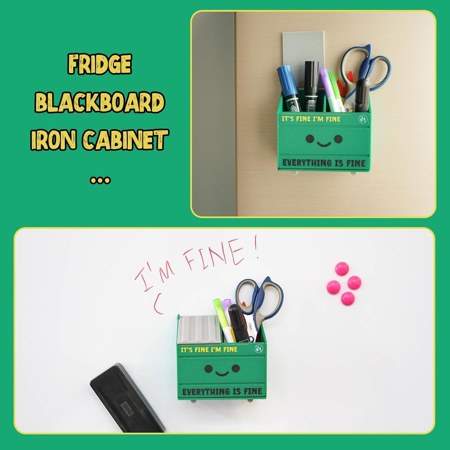 Tian Zhun Dumpster Fire Pencil Holder Funny Magnetic Pen Holder Strong Magnets to Store Marker Pencil Organizer for Refrigerator Whiteboard Locker Home Office or Hospital