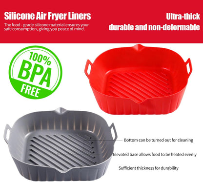 2 Pack Air Fryer Liners,8 Inch Silicone Airfryer Liners,Air Fryer Accessories,Reusable Baking Tray Oven Accessories,Replacement of Flammable Parchment Paper (Red Blue) (Black&Red&Blue)