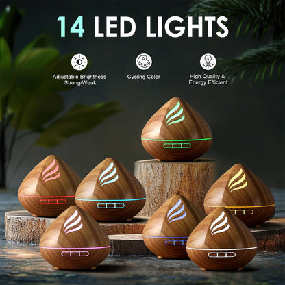 500ML Essential Oil Scent Diffuser: Remote Control &14 Colors LED - Black