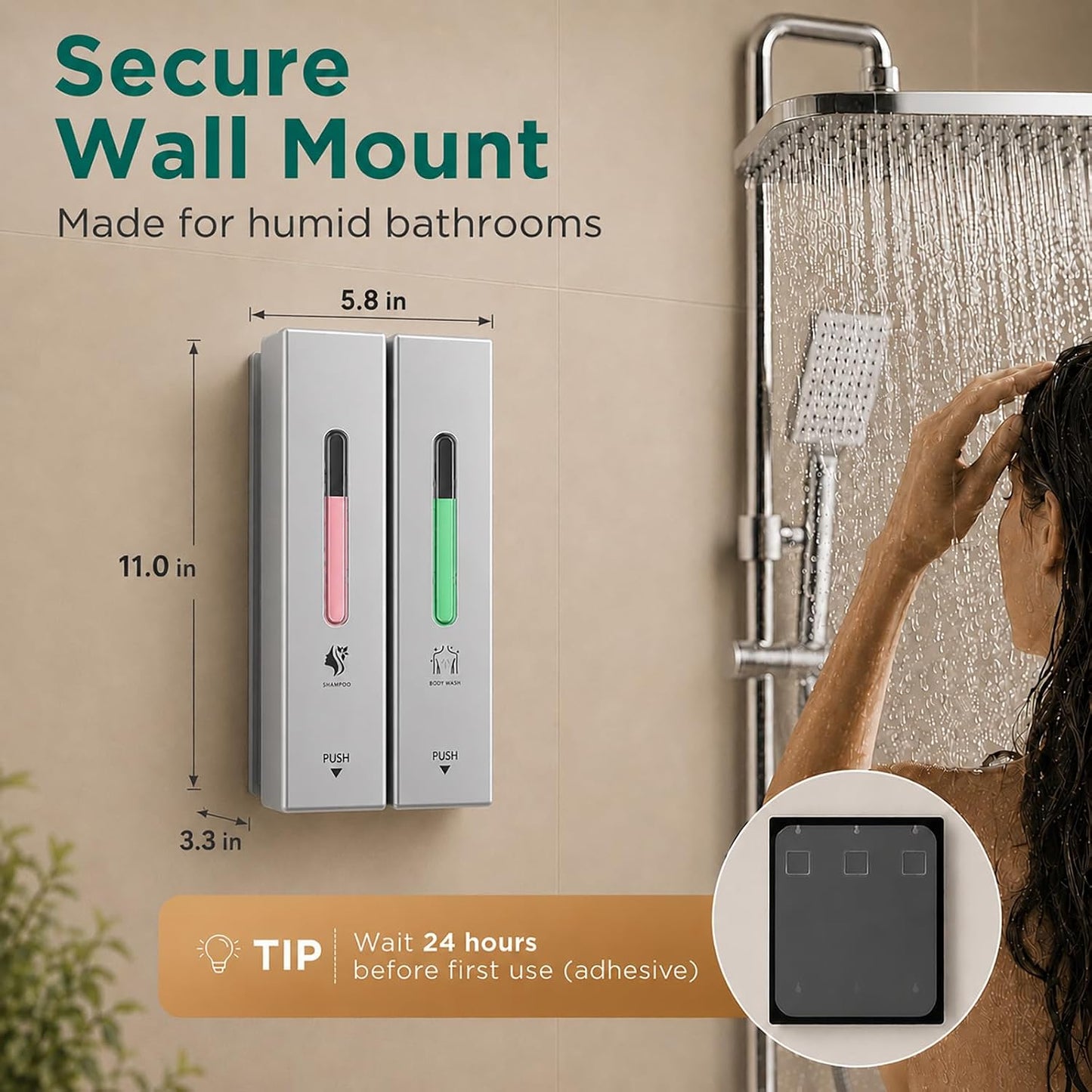 Shampoo and Conditioner Dispenser Wall Mounted, 3-Chamber Shower Soap Dispenser for Bathroom, 1200ML Large Capacity, No-Drill Installation, Clog-Free Pump for Thick Liquids (black-3-pack)