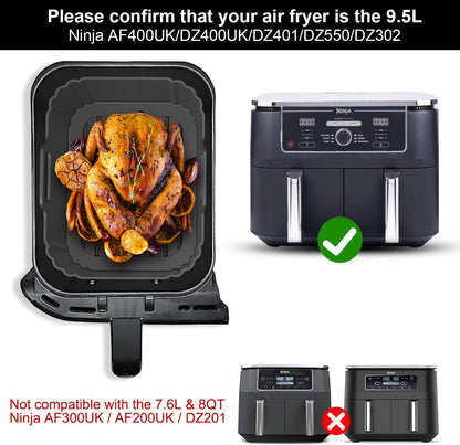 Silicone Air Fryer Liners 2 Pack, Reusable Liners Compatible for Ninja Foodi DZ201, DZ401, DZ550, COSORI, Chefman, Instant Air Fryer, and 6-in-1 8-10QT Air Fryer Baskets
