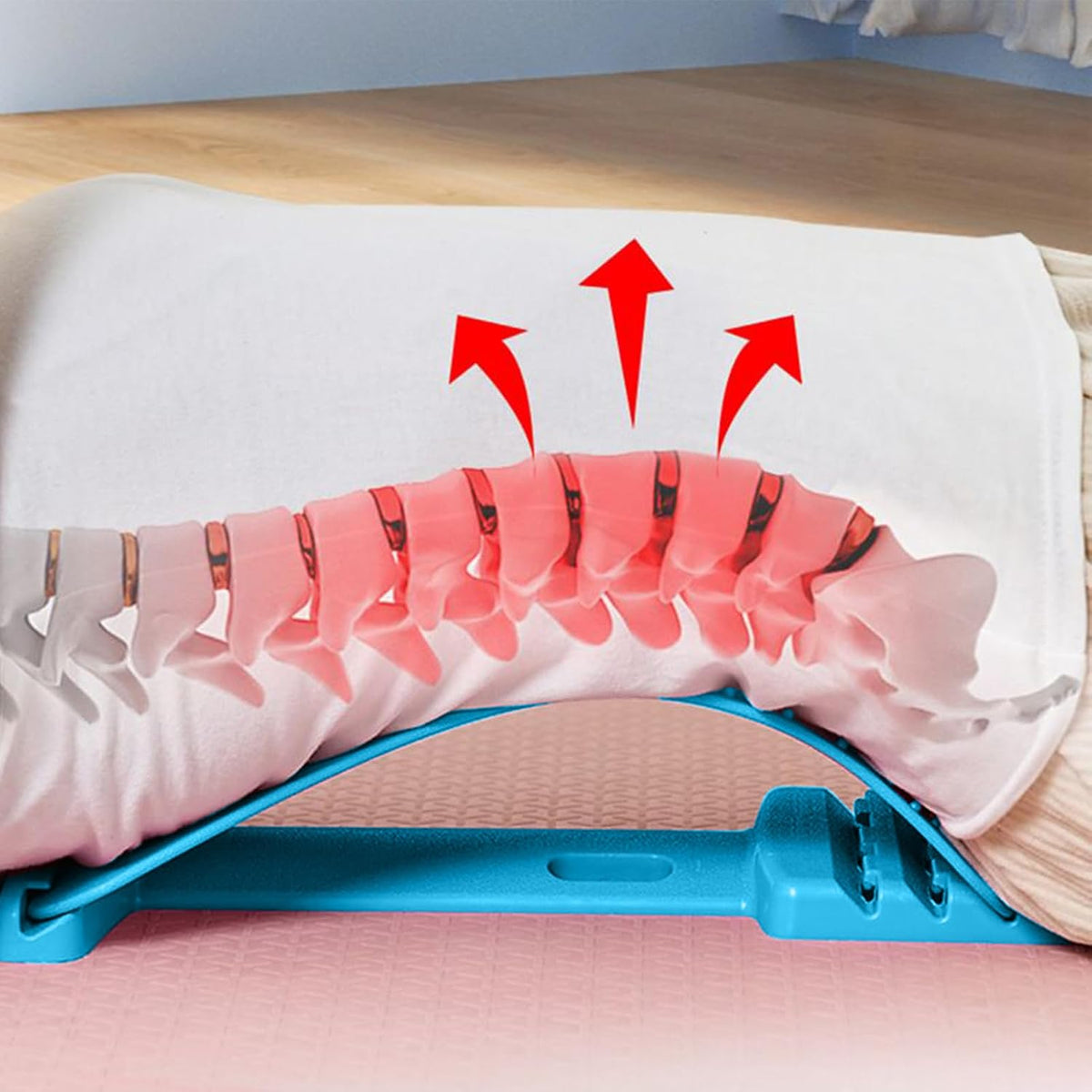 Lumbar Traction Device - Adjustable Spine Support Board, 4 Height Options, Massager, Curved Stretch Pad | Back Alignment Tool, Neck Relaxer, Daily Training Accessory, Office Desk