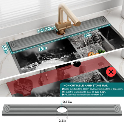 Stone Faucet Mat for Kitchen Sink – Diatomite Drying Stone Mat & Sink Protector, Prevents Moisture – Sink Splash Guard Water-Absorbing Stone Tray for Bathroom Counter (Light Grey, 20" x 3.9")
