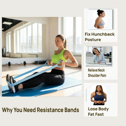 Figure 8 Resistance Band with Handles, Silicone Exercise Elastic Bands for Working Out Home Gym Office Travel, Non-Slip Full Body Arm Back Shoulder Stretch Bands for Yoga Pilates Women