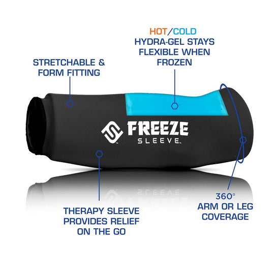 FreezeSleeve Ice and Heat Therapy Sleeve | Reusable Ice Pack Flexible Gel Compression Sleeve for Pain Relief and Recovery of Elbow Knee Ankle Leg Wrist Injuries | Black Large