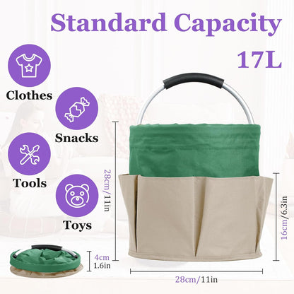 17L Cleaning Caddy with Handle and 6 Pockets, Foldable Cleaning Supply Caddy, Portable Shower Caddy in 600D Oxford Fabric, Multifunctional Storage Basket for Camping, Gardening, Black
