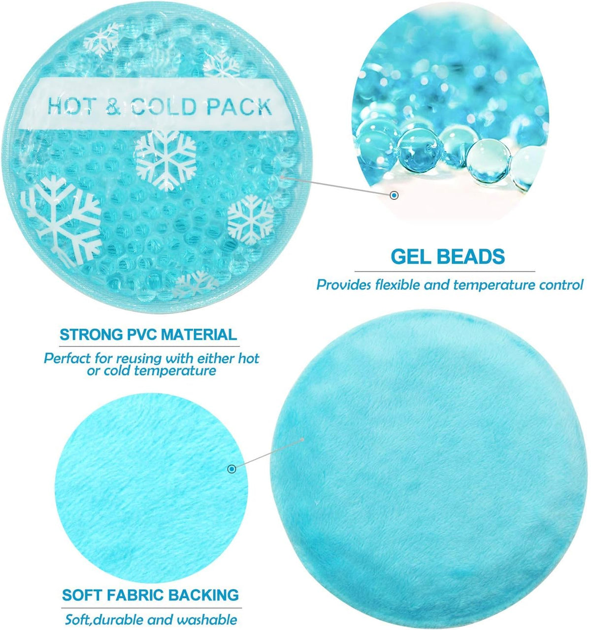 OLESILK Small Round Gel Beads Ice Packs with Cloth Backing, 6 Packs