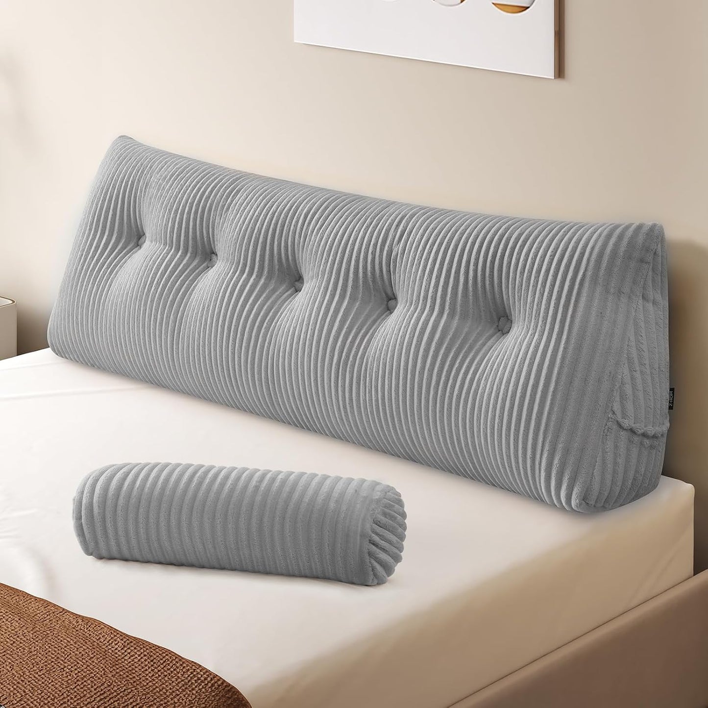 Z-hom Headboard Pillow, Wedge Backrest Cushion, Queen Size,NO Roll Pillow | Grey Triangular Backrest Cushion Equipped,NO Roll Pillow,Ideal for Reading,Sitting Up in Bed&Filling Headboard Gaps