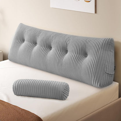 Z-hom Headboard Pillow, Wedge Backrest Cushion, Queen Size,NO Roll Pillow | Grey Triangular Backrest Cushion Equipped,NO Roll Pillow,Ideal for Reading,Sitting Up in Bed&Filling Headboard Gaps