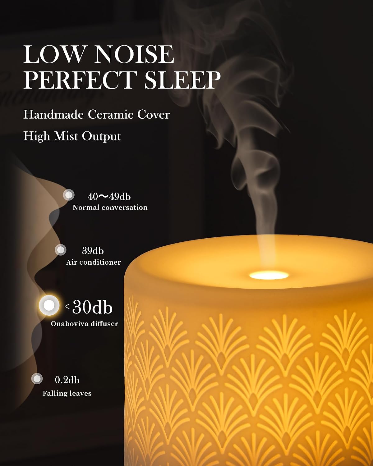 Essential Oil Diffuser - 280ml Ceramic Diffuser for Large Room & Commercial Use, 2.4MHz Aromatherapy Diffuser with Cool Mist Humidifier & Night Light, Ideal for Bedroom, Office, Yoga, Spa, Gifts