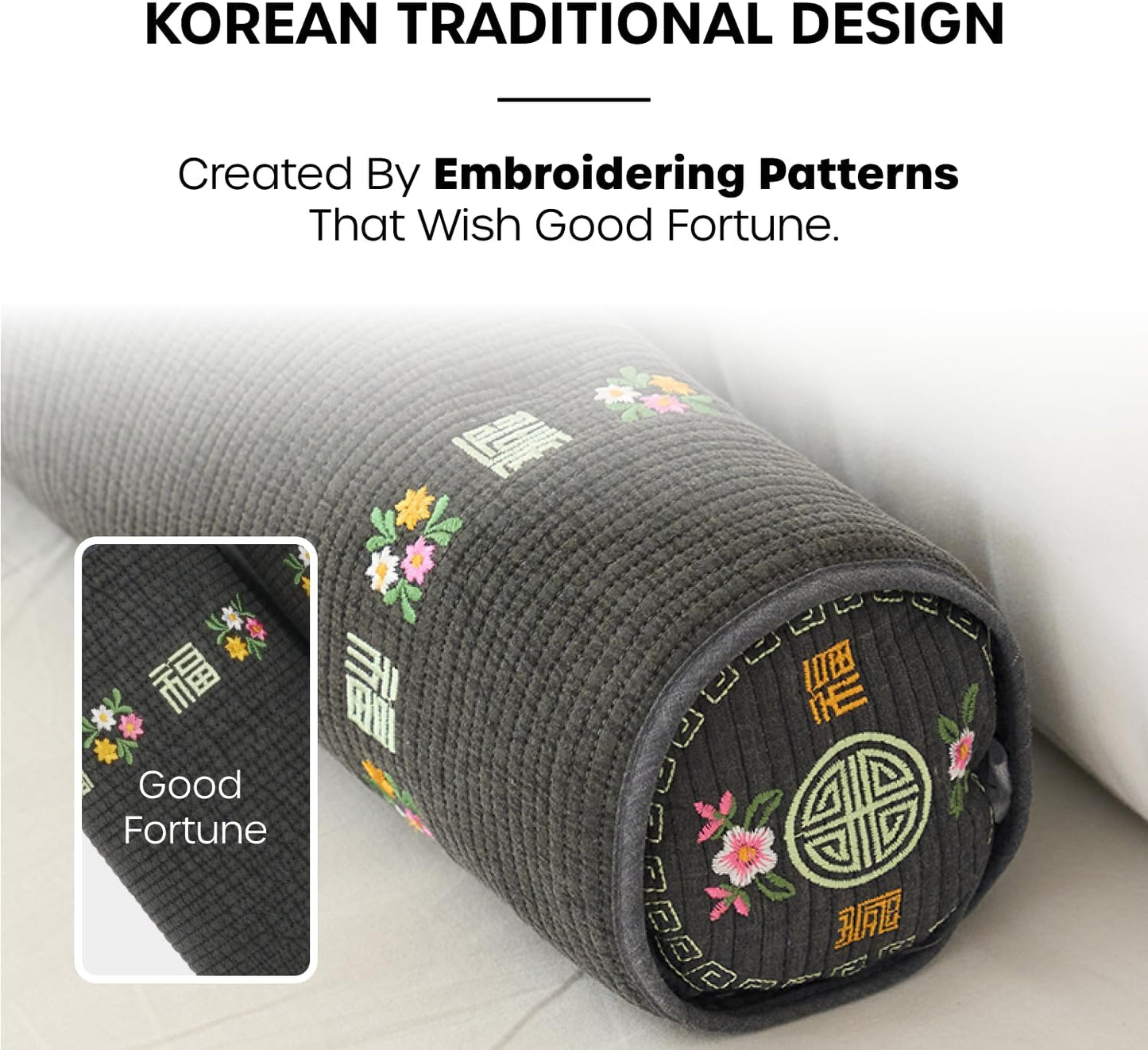 12-inch Korean Buckwheat Cervical Neck Roll — Compact Cypress-Filled Bolster Pillow for Targeted Neck Support (BTS Jungkook's Pick) — Adjustable Firmness, Organic Cotton Cover