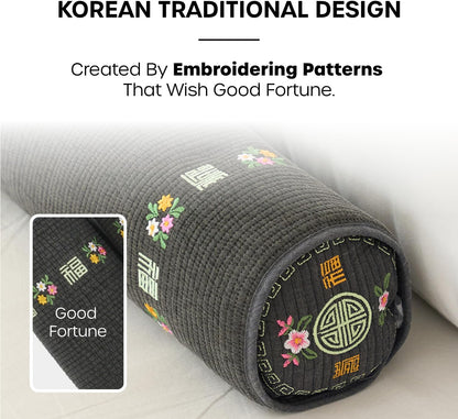 12-inch Korean Buckwheat Cervical Neck Roll — Compact Cypress-Filled Bolster Pillow for Targeted Neck Support (BTS Jungkook's Pick) — Adjustable Firmness, Organic Cotton Cover
