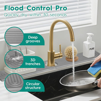 24 Inch Inch Stone Faucet Mat for Kitchen Sink, Dark Grey | Sink Splash Guard, Water Absorbing Stone Tray, Super Absorbent, Diatomite Drain Protector，for Kitchen Bathroom Counter