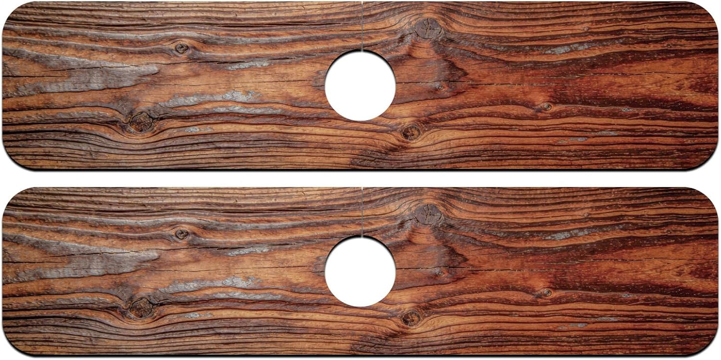 2 Pcs Kitchen Sink Splash Guard Faucet Mat Wood Grain Pattern Faucet Mat for Sinks Natural Wood Color Absorbing Drying Mats for Kitchen Bathroom, 23.6x5.5inch