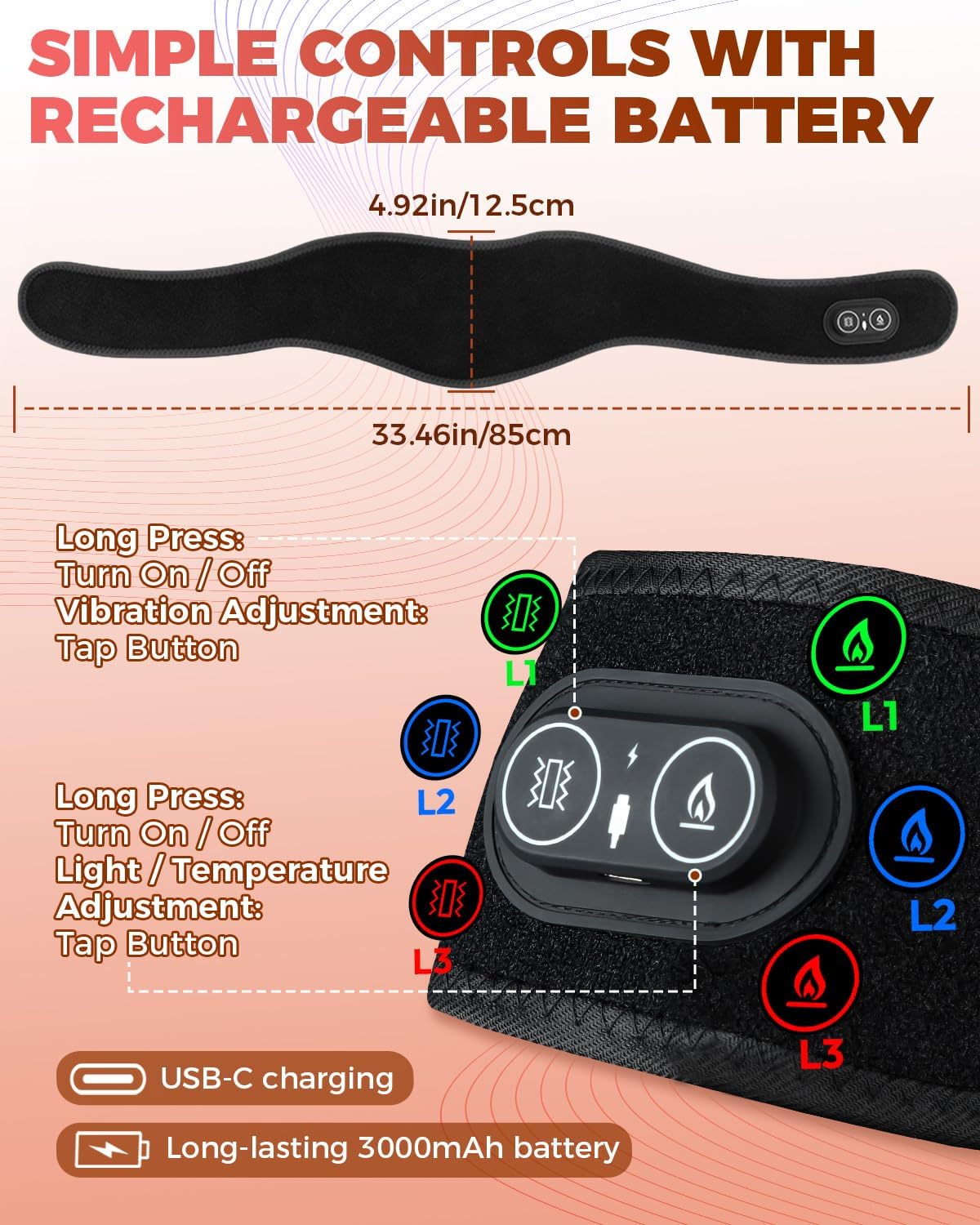 Red Light Therapy for Neck and Shoulders Wrap, Cordless Infrared Heating Pad Belt with Vibration for Body, Hands, Rechargeable Portable Neck Massager with Heat 660nm/850nm (Black)