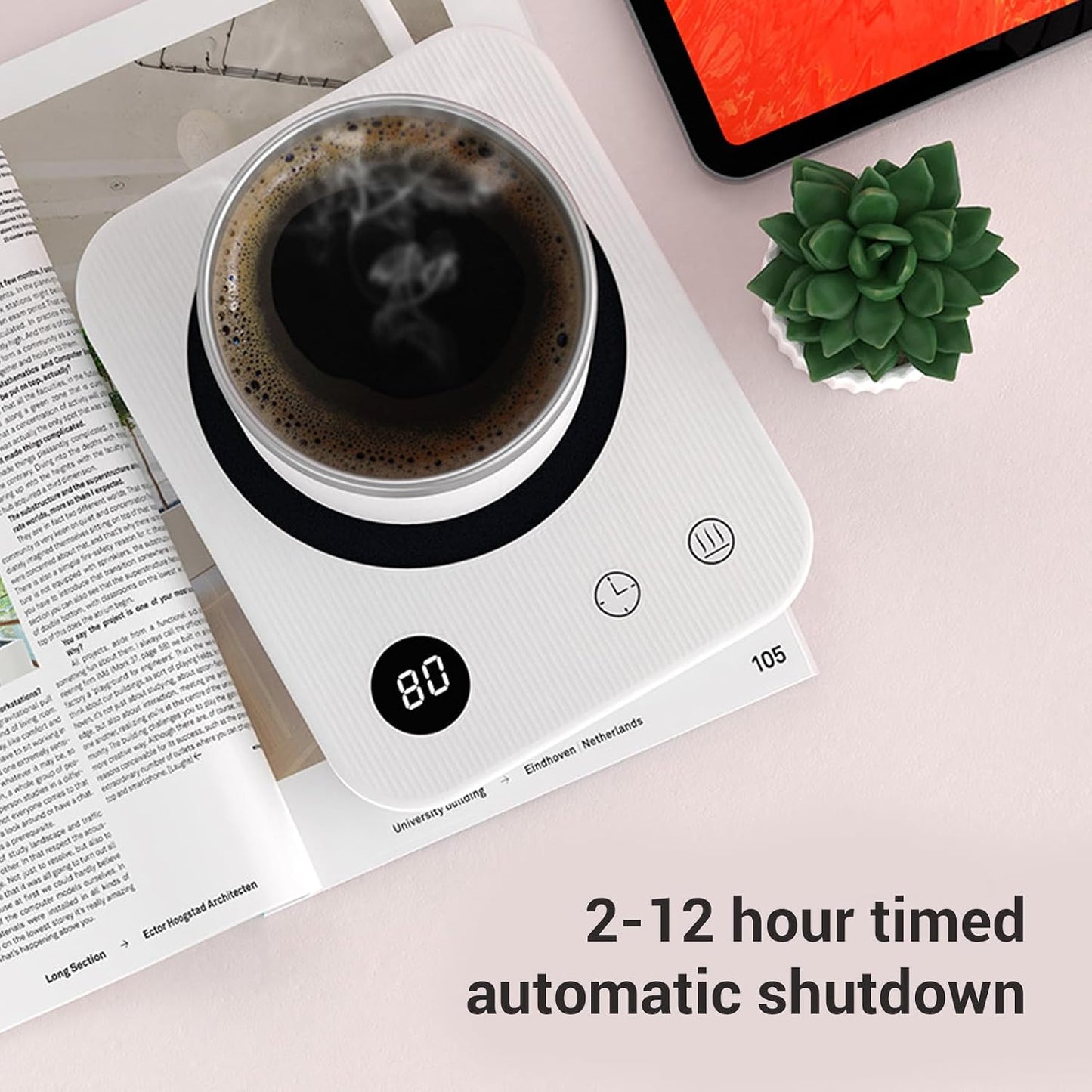 Fockety Mug Warmer, Auto Shut Off Electric Cup Warmer with 4 Temperature Control, 2-12H Timer, Large Heating Panel Smart Coffee Warmers with Insulation Pad for Tea Beverage Milk (US Plug 110V)