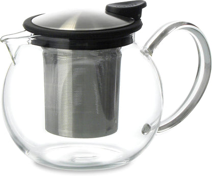 FORLIFE Bola Glass Teapot with Basket Infuser, 25oz./750ml., Black Graphite