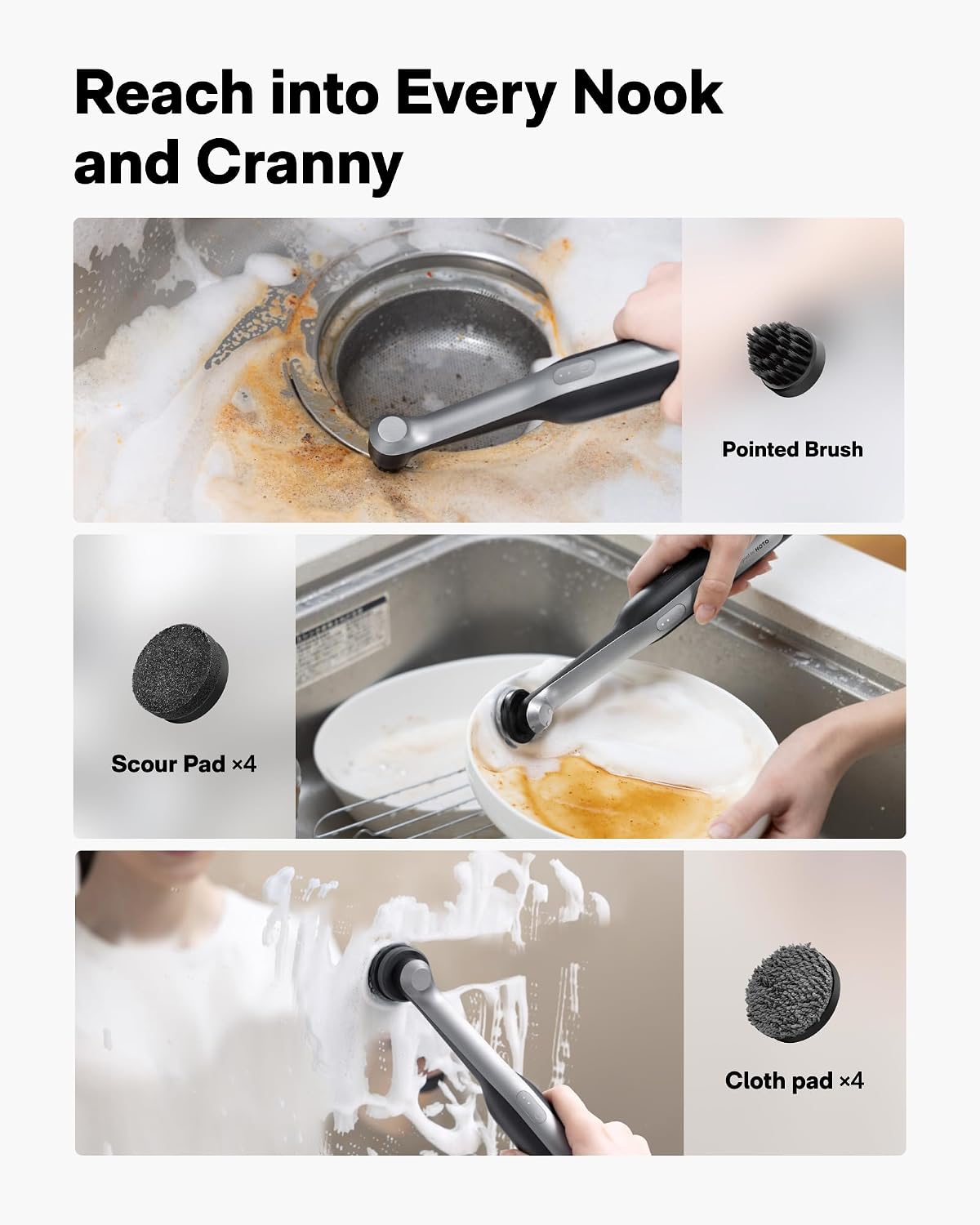 HOTO Wand™ Cordless Spin Scrubber, Electric Grout Brush, 12 Brush Heads | IPX7 Full Body Waterproof Bathroom Scrubber, Cleaning Brush for Grout, Tiles, Corners, Crevices