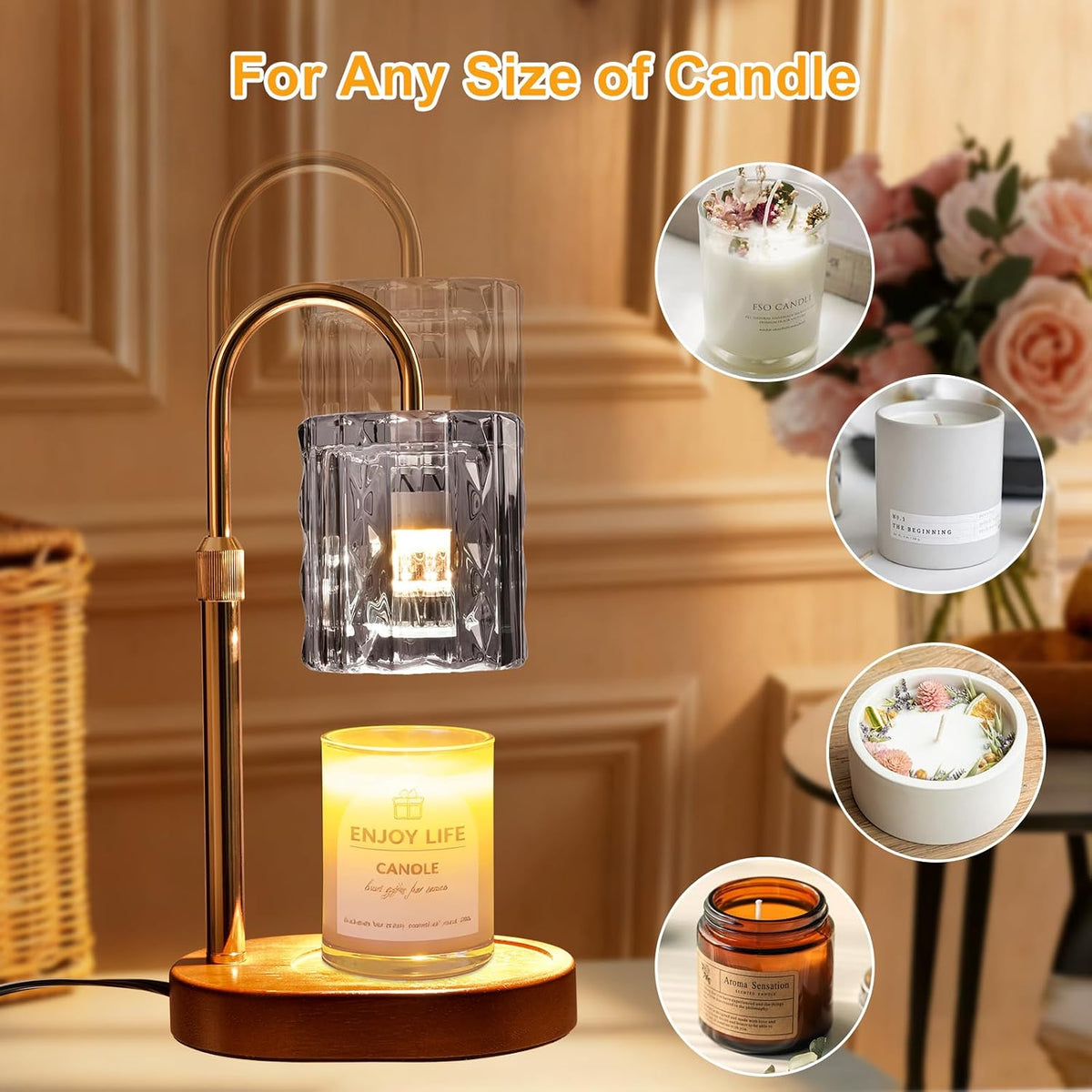 Candle Warmer Lamp with Timer & Dimmer, Birthday Gifts for Women Mom, 4-Level Dimmable Flower Heat Lamp for Jar Candles, Adjustable Height, House Warming Gifts, Home Decor (Purple
