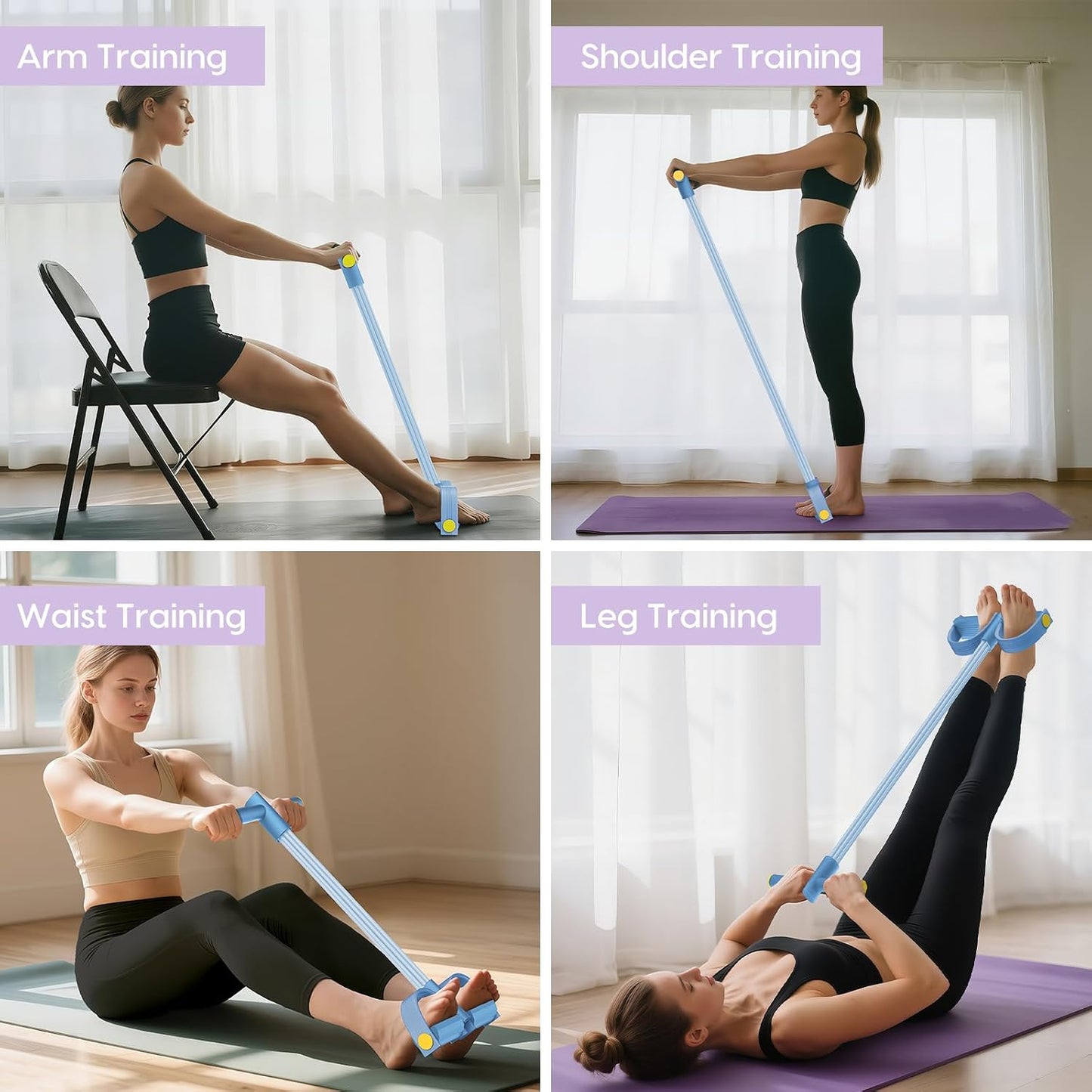 Pedal Resistance Band with Handles, 6-Tubes Natural Rubber Exercise Bands | Upgrade Foot Pedal Resistance Bands for Working Out, Multifunction Fitness Equipment for Abdomen, Waist, Arm, Leg, Pilates