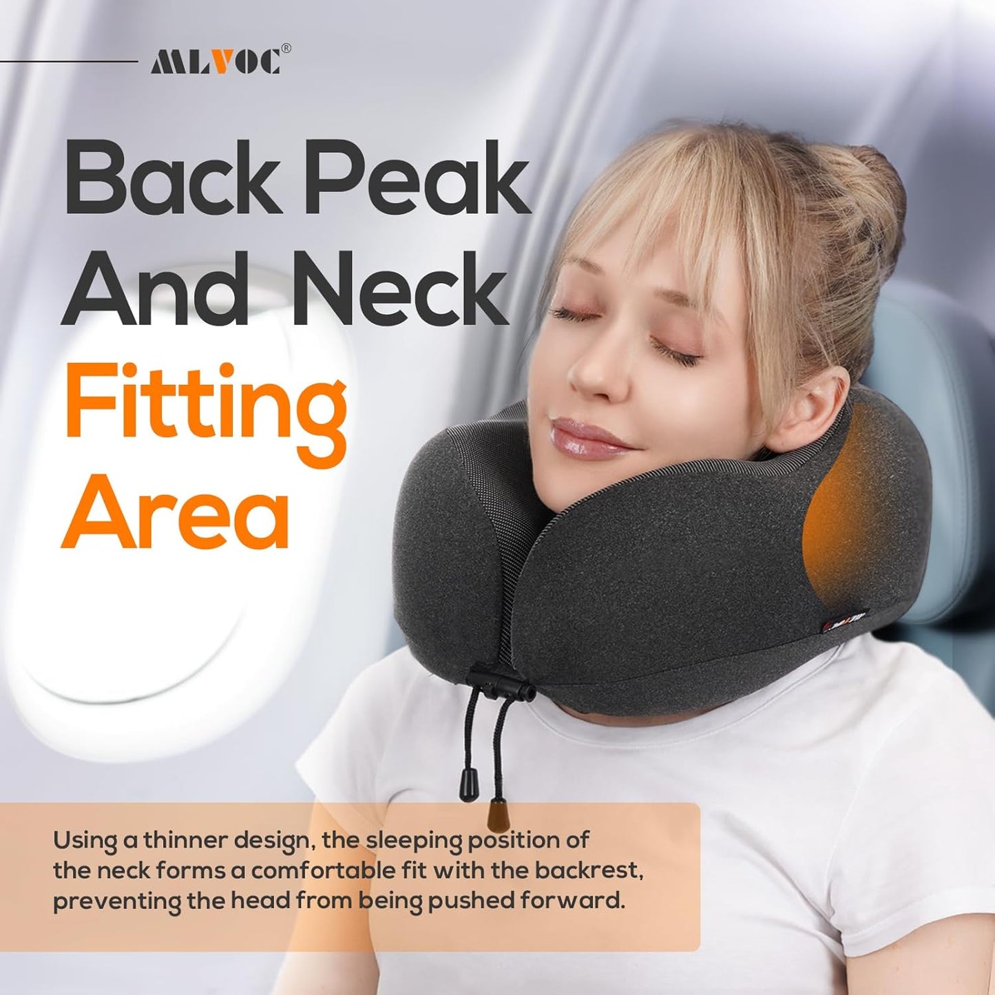 MLVOC Airplane Travel Neck Pillow for Sleeping, 3D-Eye Mask & Earplugs Kit | Curved Neck & Chin Support, Rope Lock Fit, Memory Foam Keeps It’s Shape, 3-in-1 Ki Includes: Eye Mask + Earplugs