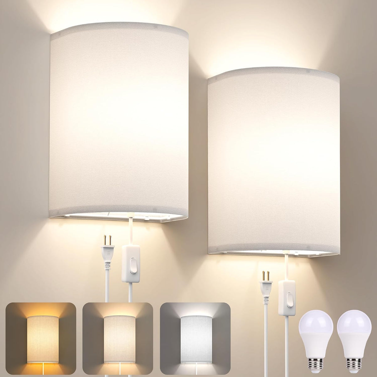 Battery Operated Rechargeable Wall Sconce Set of Two with 10000mAh Battery