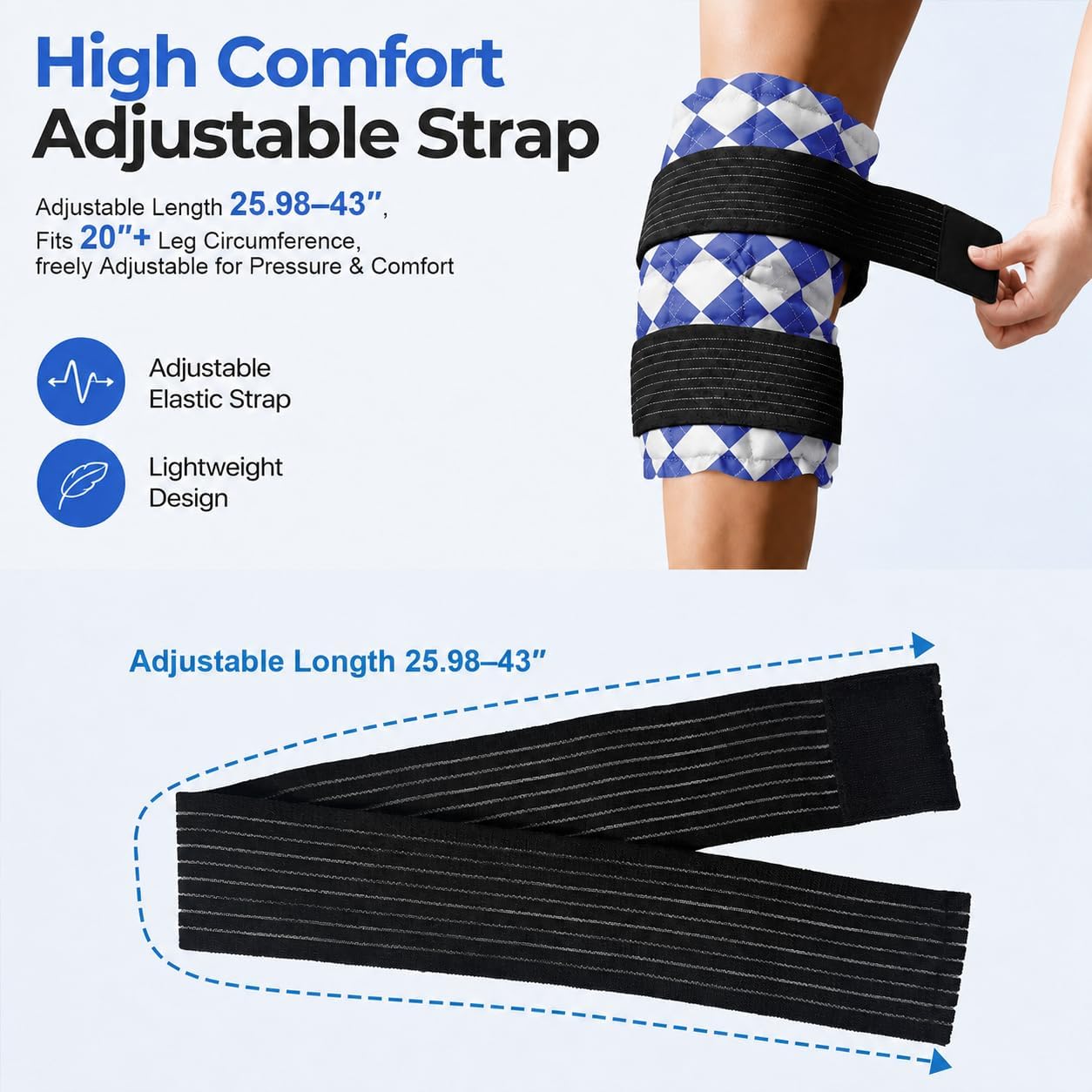 WORLD-BIO Ice Packs for Injuries Reusable, Knee Ice Pack Wrap with Straps, Gel Ice Wrap for Leg Pain Relief, Hot & Cold Compress Therap for Swelling, Water Soak Needed, Light Blue, 1Pack